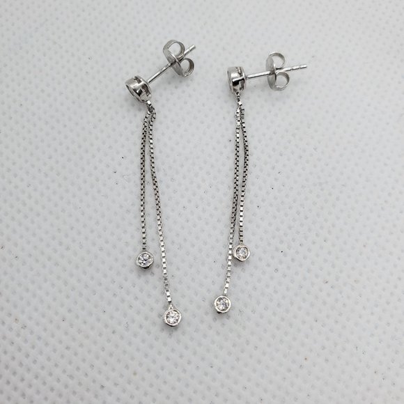 Silver 925 Dangling Box Chain with CZ Earrings - Picture 9 of 10